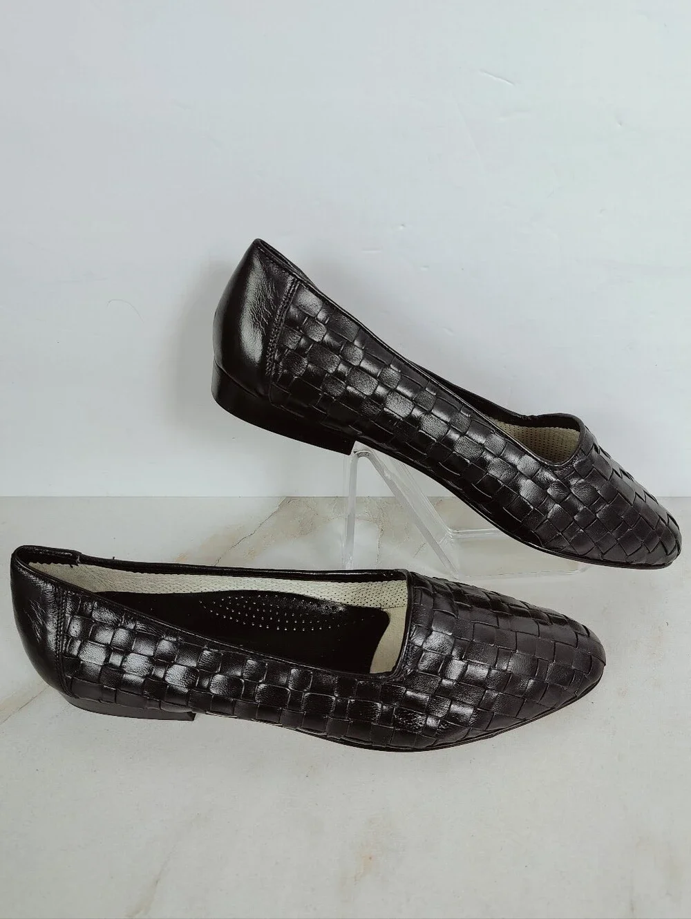 EUC Alfani Black Woven Leather Slip On Flat Almond Toe Loafers, Sz 10